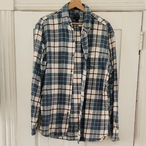 J. Crew Men's Blue and Cream Checkered Shirt